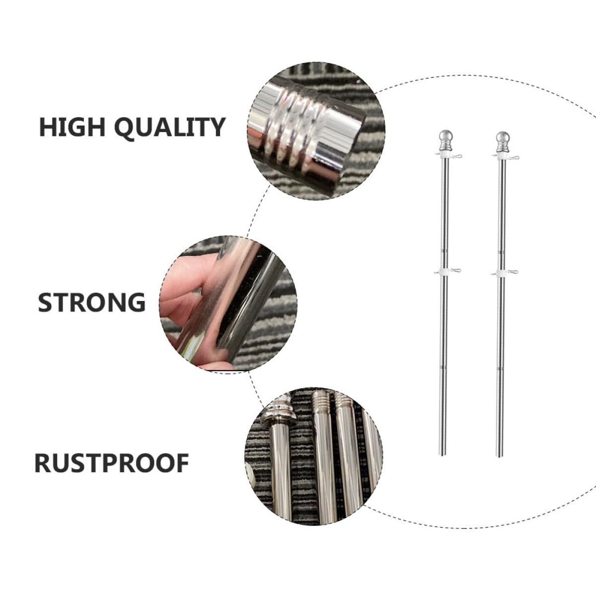 2pcs Stainless Steel Flag Pole Set 1.5m Rustproof H358