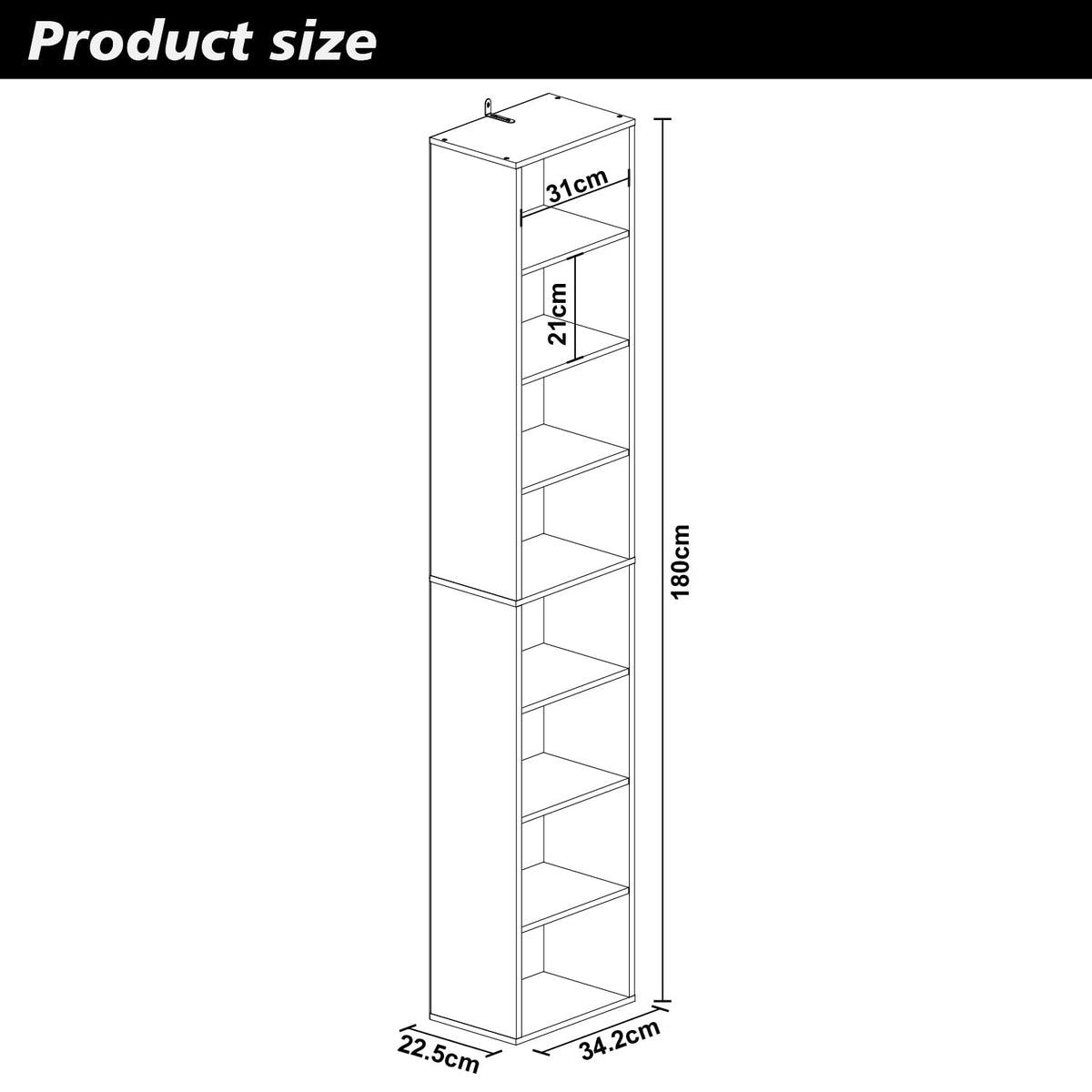 8 Tier Black Storage Shelf Bookcase T79184