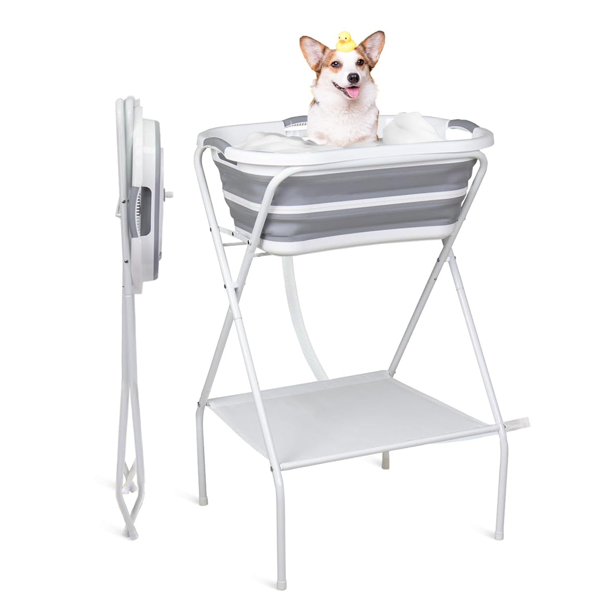 Portable Collapsible Elevated Pet Tub with Built-in Drainage System L8116