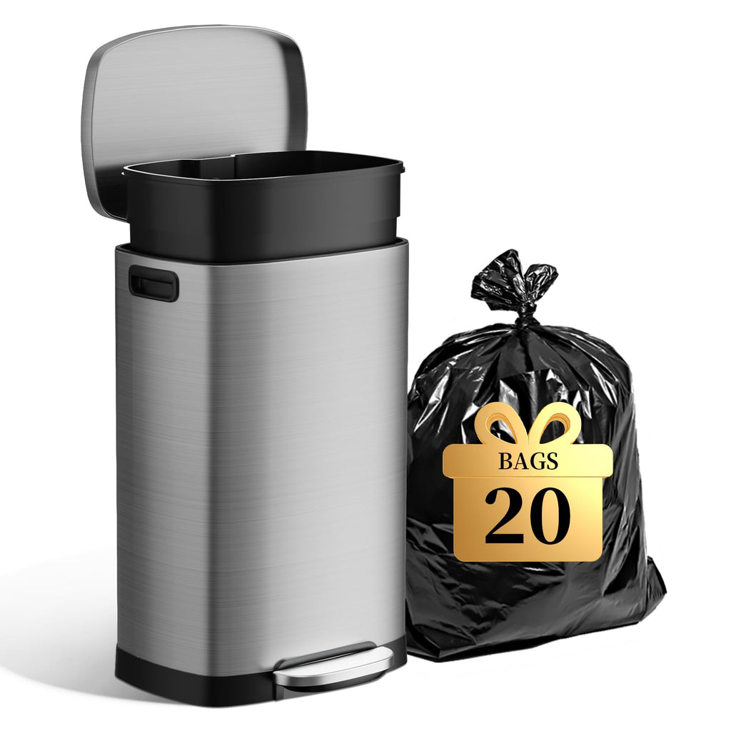 13 Gallon Fingerprint Proof Stainless Steel Trash Can with Lid C589