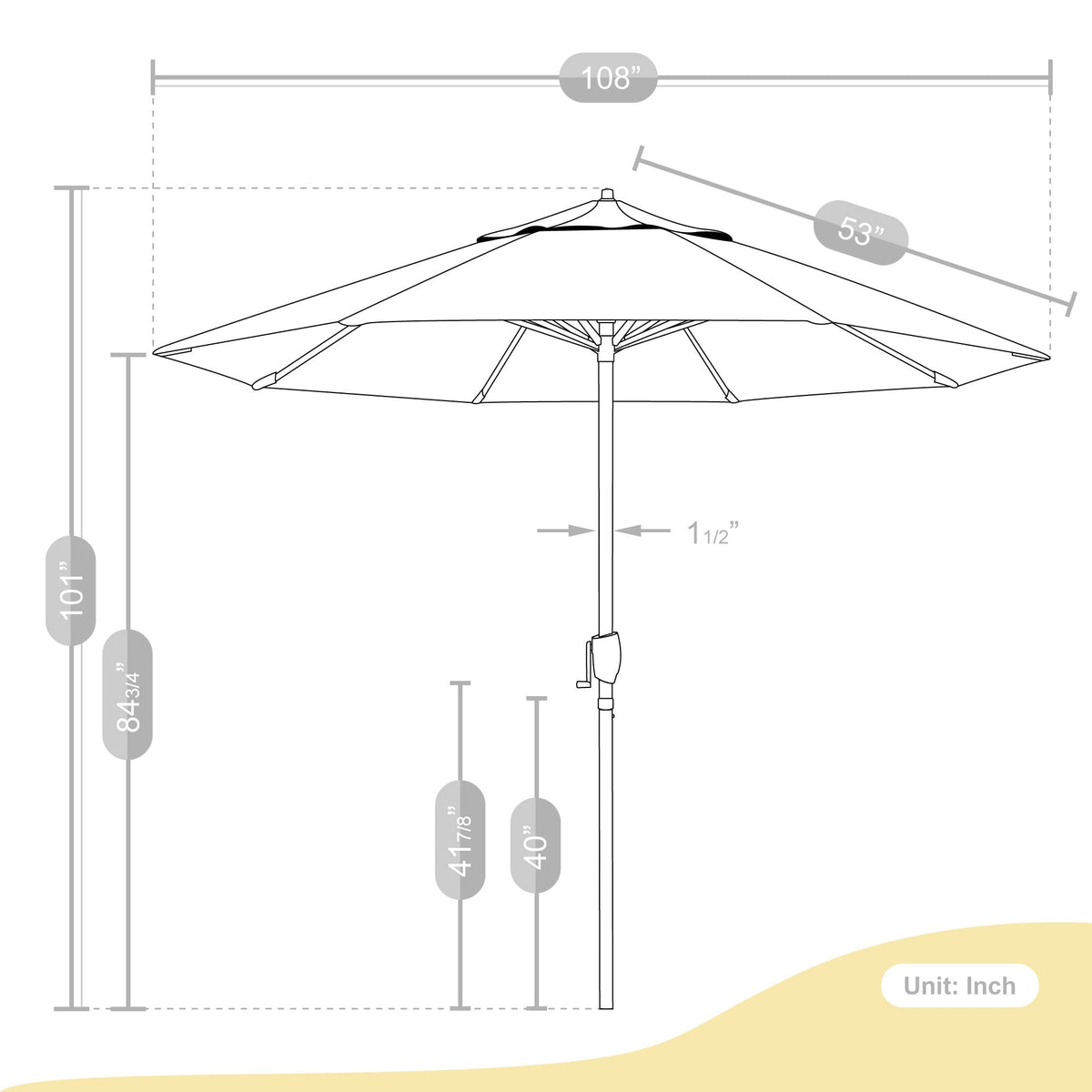 9' Round Aluminum Outdoor Patio Umbrella G55040