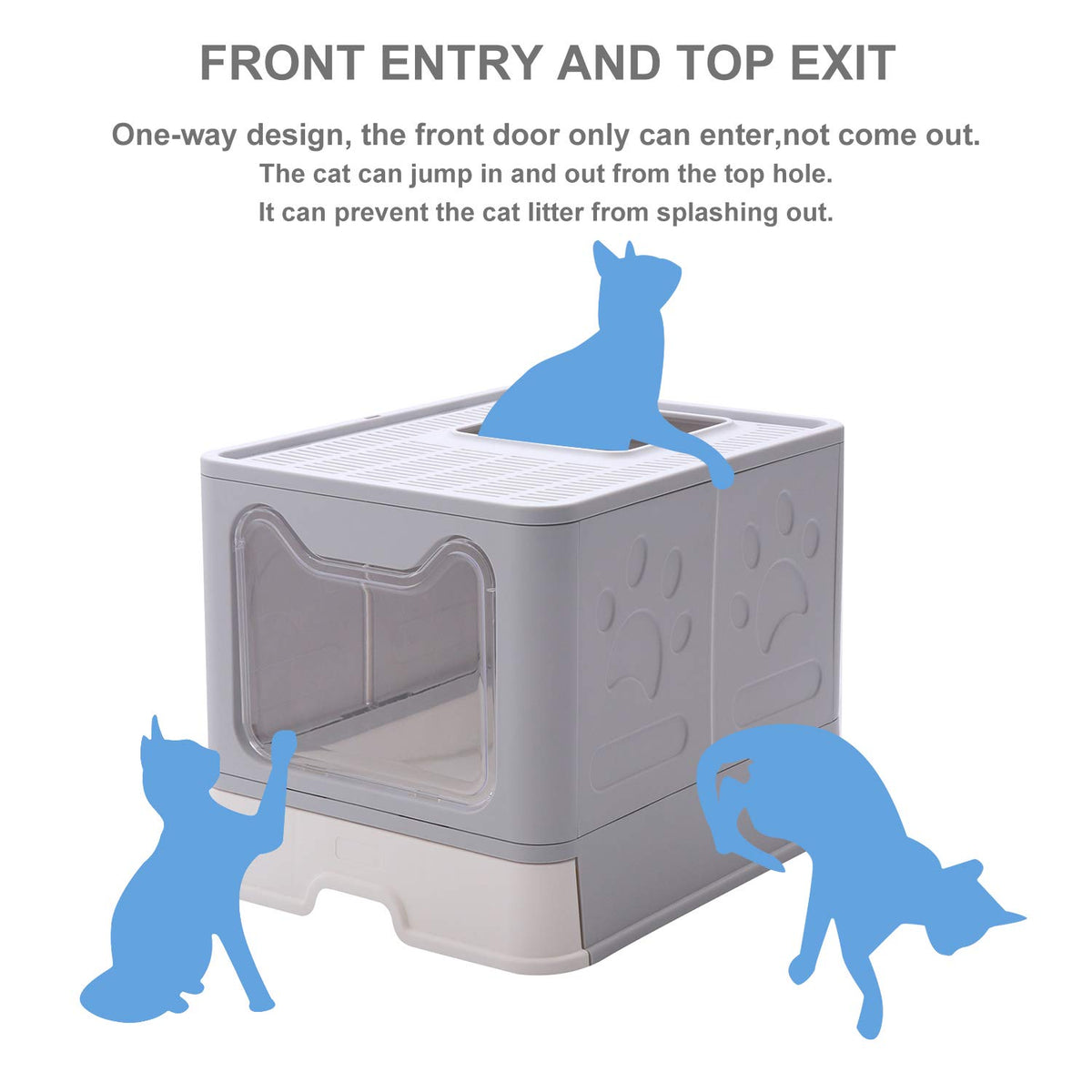 Large Foldable Cat Litter Box with Lid and Scoop A59188