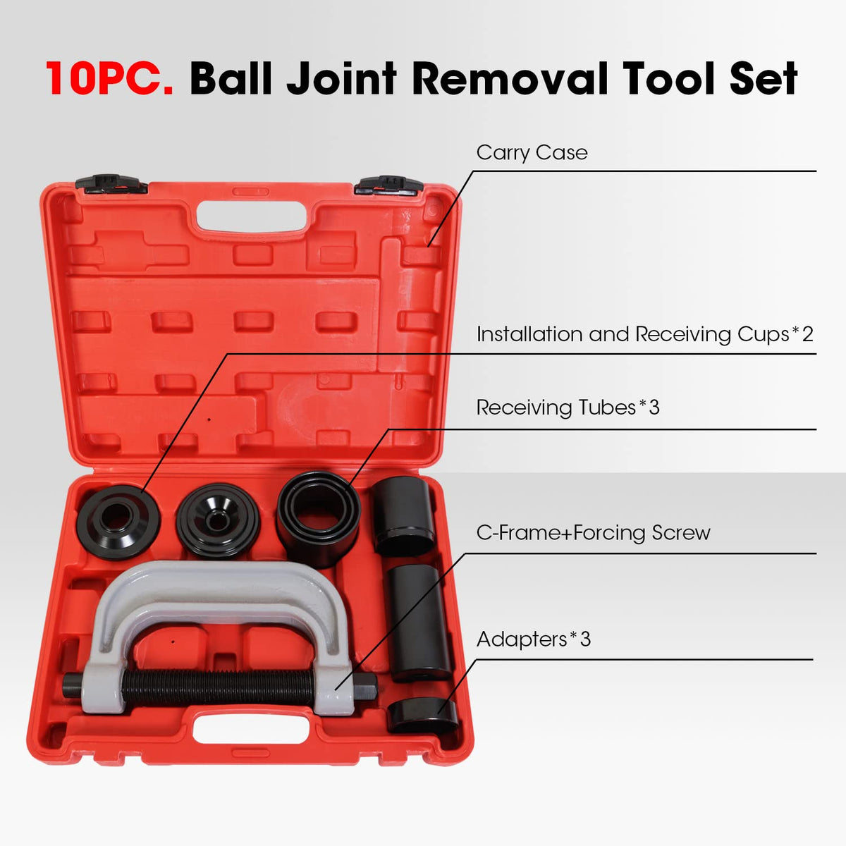 Ball Joint Press and U Joint Removal Kit, 10 PCS with Storage Case T763