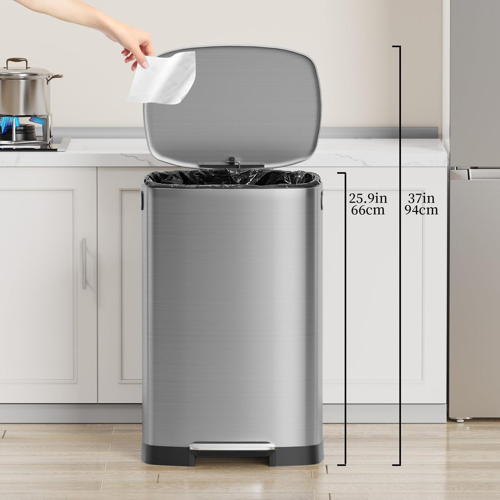 13 Gallon Fingerprint Proof Stainless Steel Trash Can with Lid C589