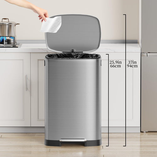 13 Gallon Fingerprint Proof Stainless Steel Trash Can with Lid C589