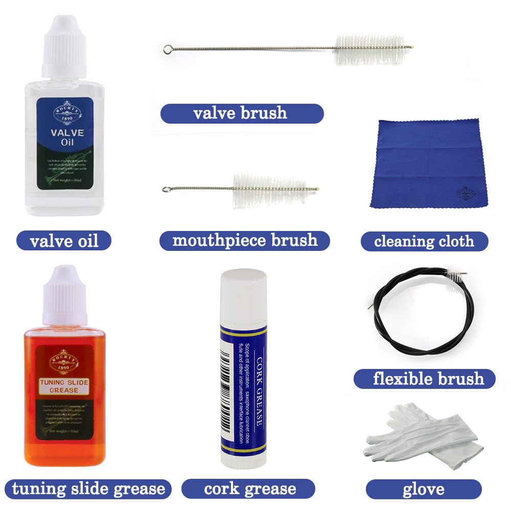 Trumpet/Cornet Cleaning Kit, Valve Oil, Slide Grease, Brushes L34416