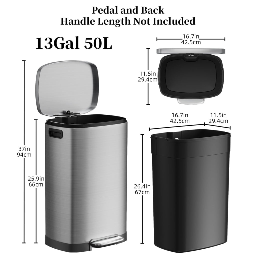 13 Gallon Fingerprint Proof Stainless Steel Trash Can with Lid C589