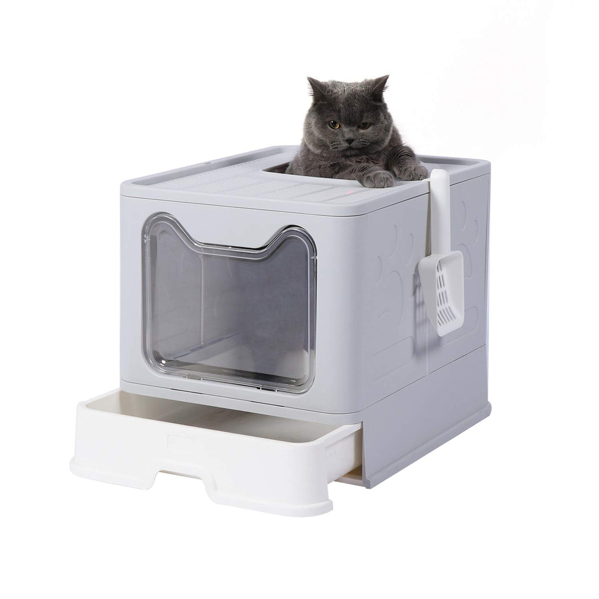 Large Foldable Cat Litter Box with Lid and Scoop A59188