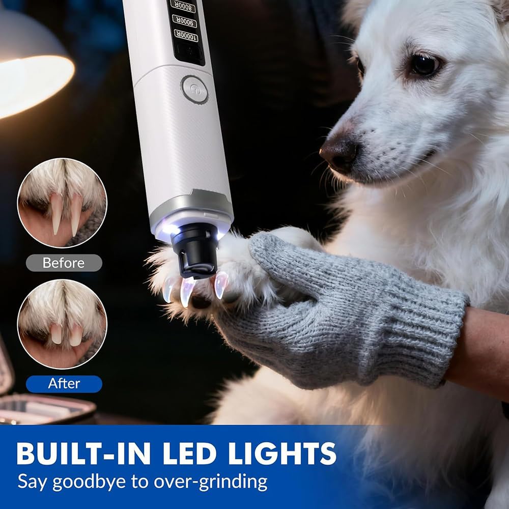 3 Speed Silent Rechargeable Pet Nail Grinder with 2 LED Lights W313