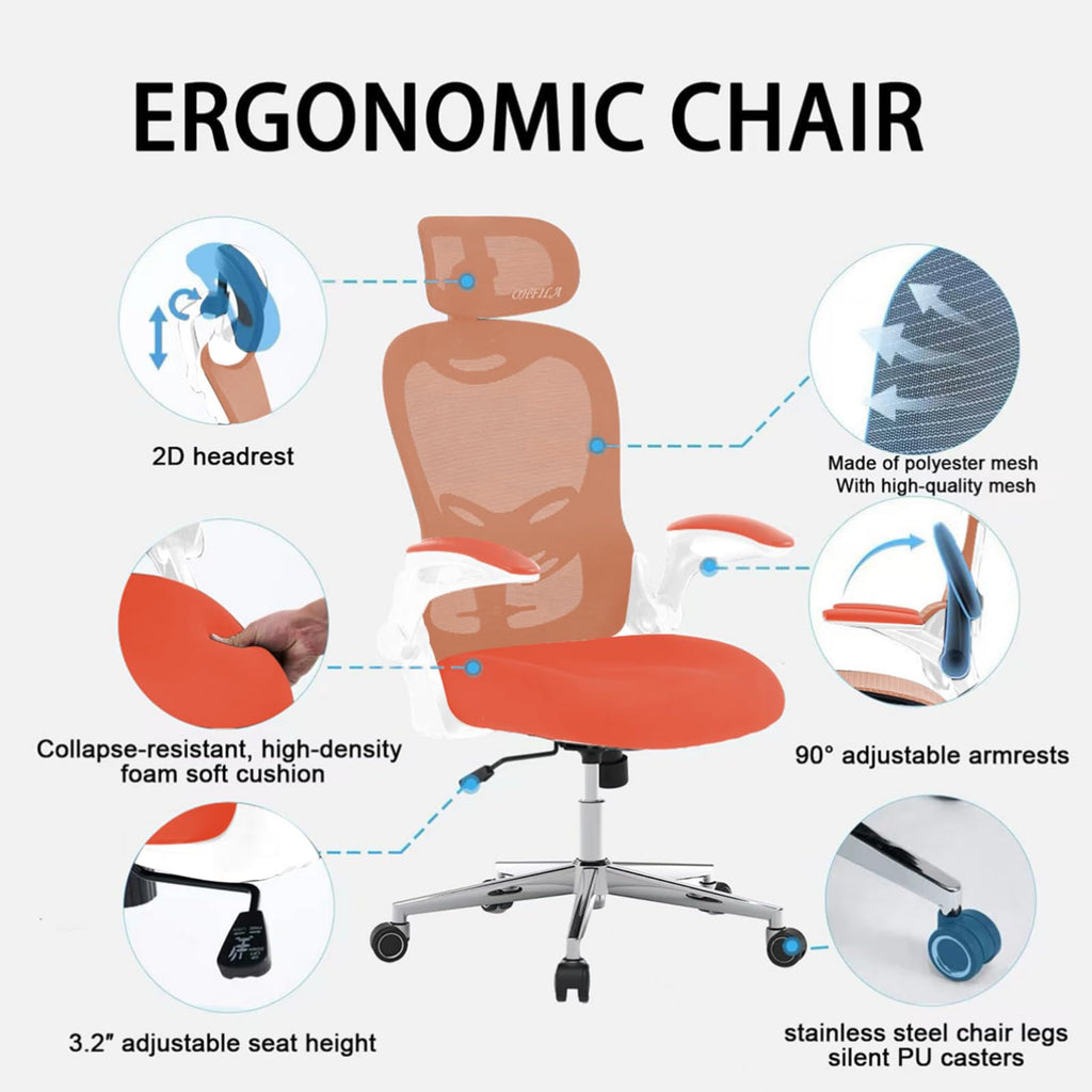 Ergonomic Breathable Mesh Office Chair with Flip-Up Arms W186
