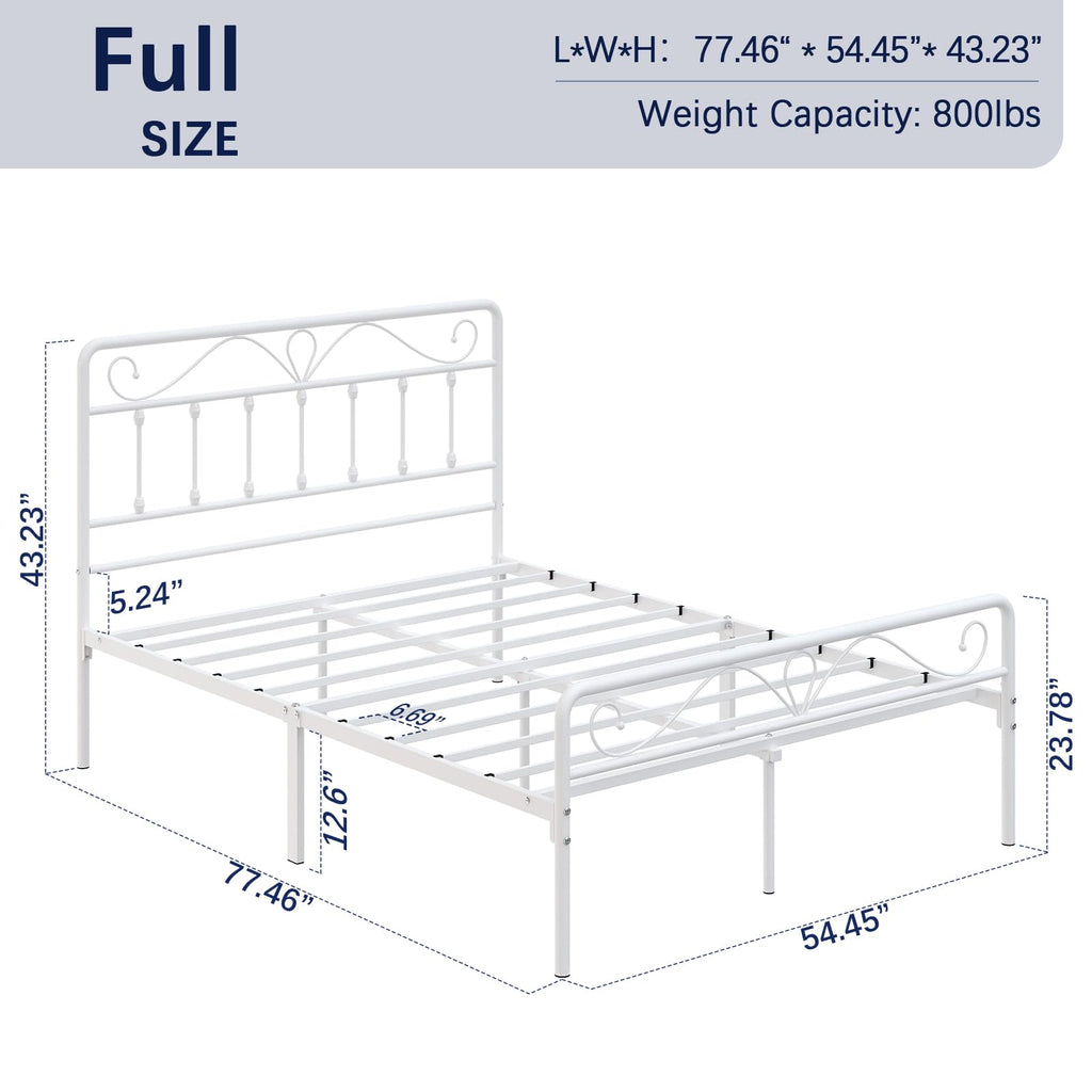 White Metal Full Size Platform Bed Frame with Headboard and Footboard H4143