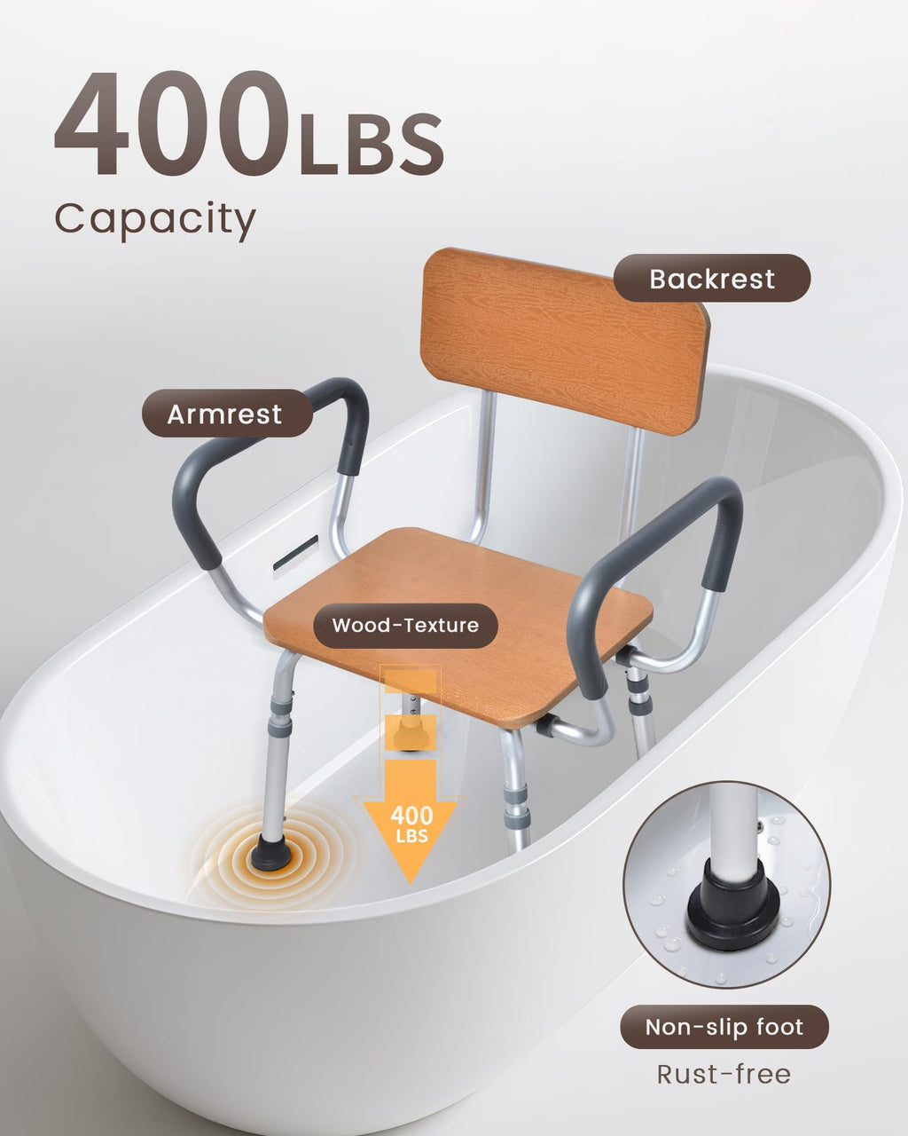 Height Adjustable Shower Chair with Arms and Back E643