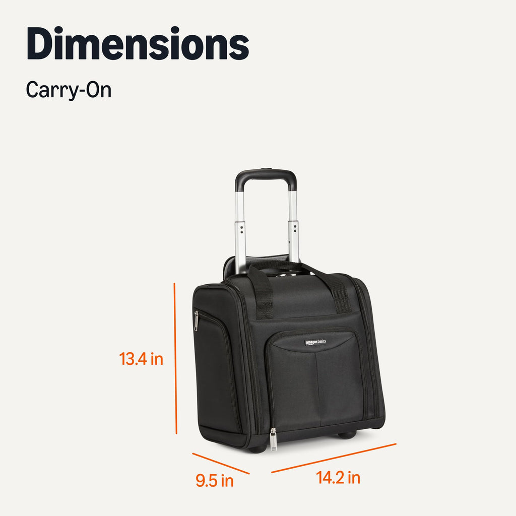 Underseat Carry-On Luggage with Wheels and Handle, 14" Rolling Travel Bag, Black M653727