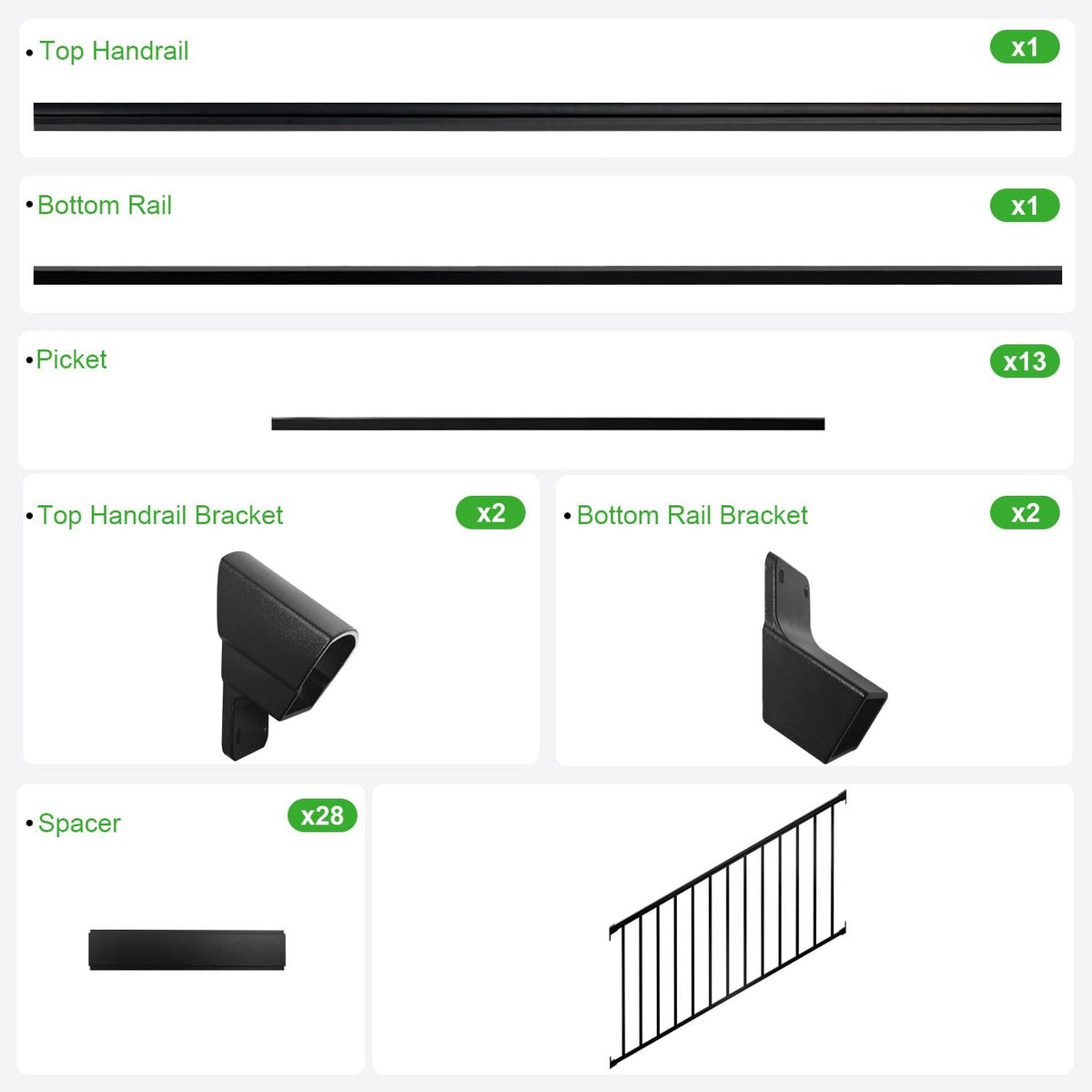 Heavy Duty Aluminum Stair Railing Kit, Textured Black L9493