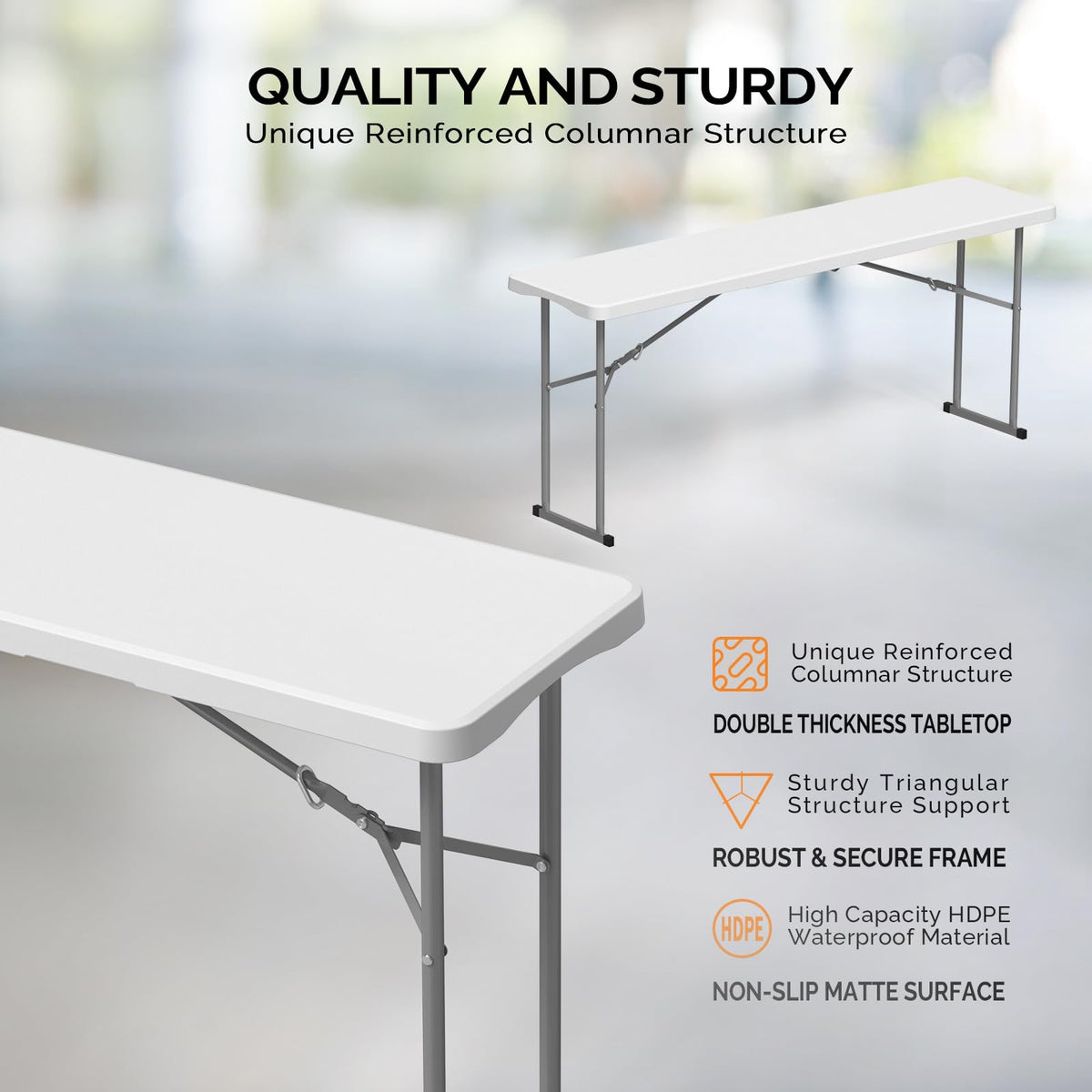 6FT Narrow White Folding Table T587479
