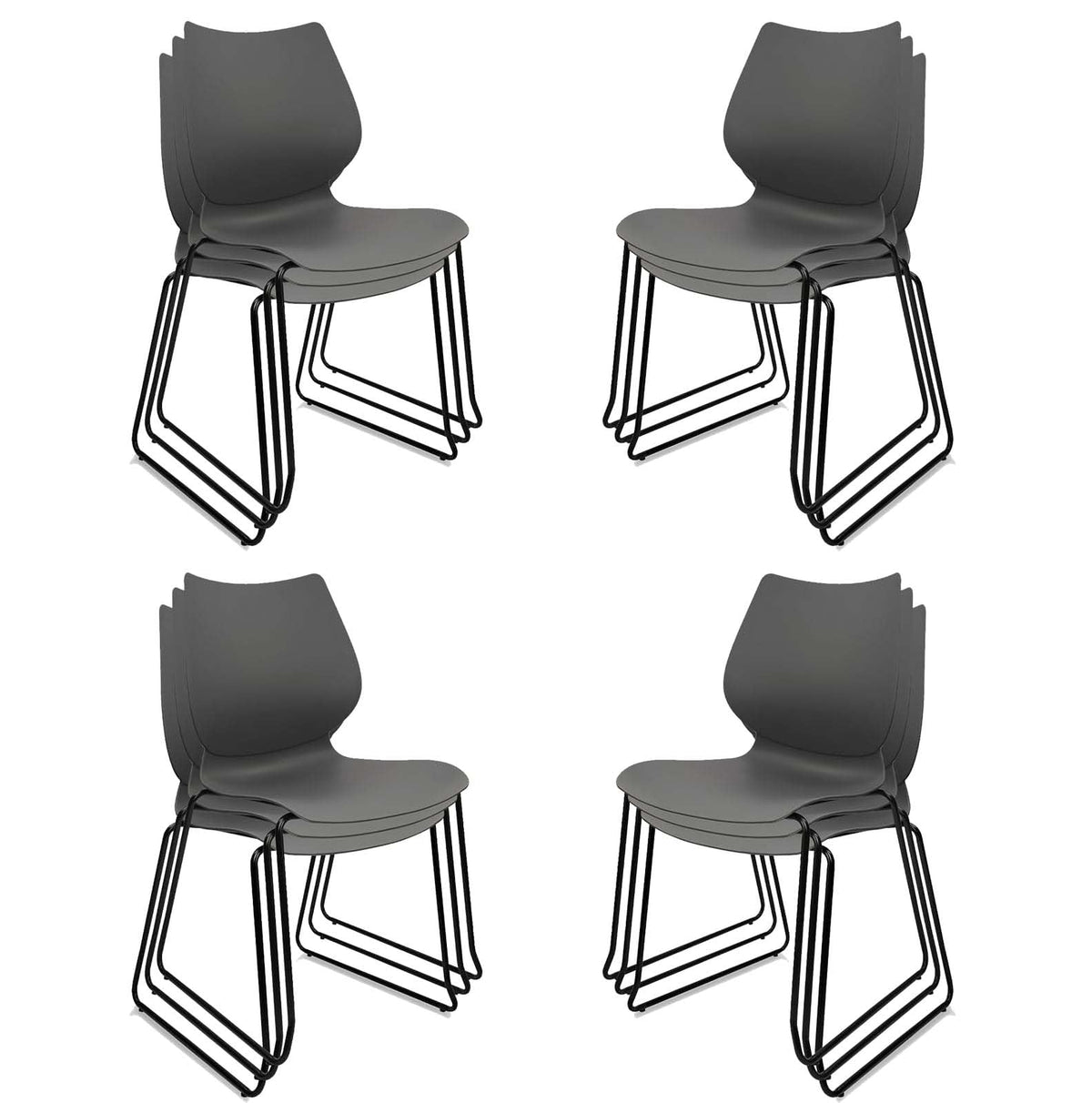 Stacking Chairs with Metal Legs Set of 12, Grey B458674