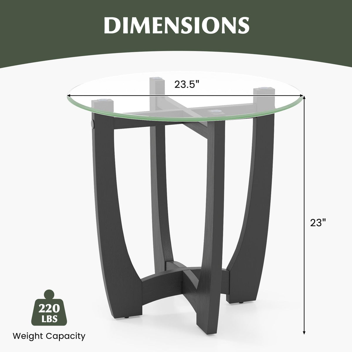 Glass Round End Table Set of 2, 23.5" Black O8119