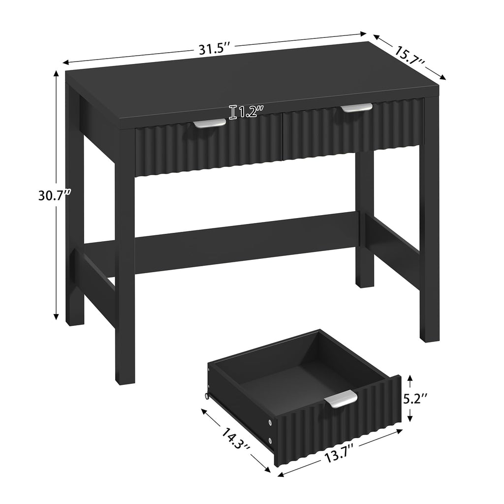 32 Inch Fluted Computer Desk with 2 Drawers D3836