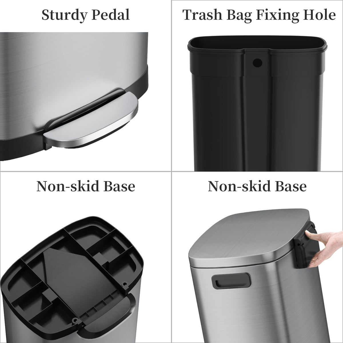 13 Gallon Fingerprint Proof Stainless Steel Trash Can with Lid C589