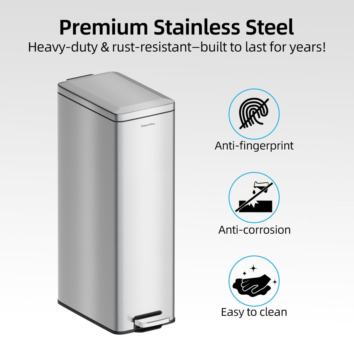 8 Gallon Stainless Steel Trash Can with Soft Close Lid E919