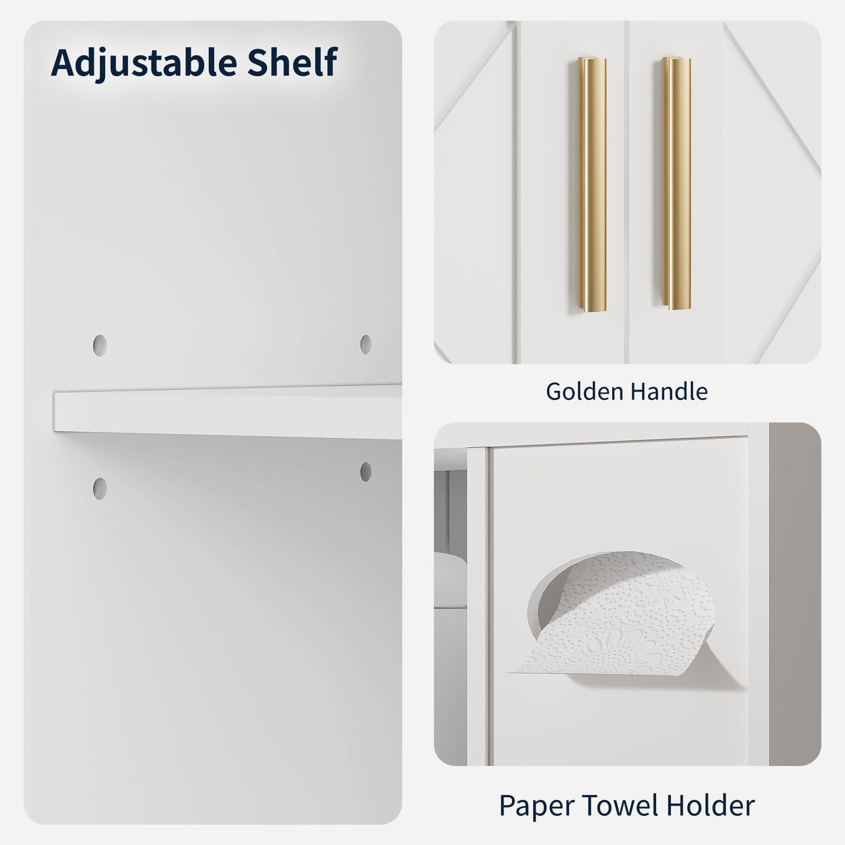 Over The Toilet Storage Cabinet with Adjustable Shelves and Toilet Paper Holder Stand White B618