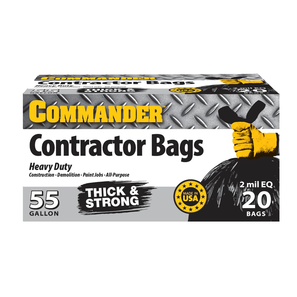55 Gallon Heavy Duty Contractor Bags with Flap Ties, Pack of 20 V8143