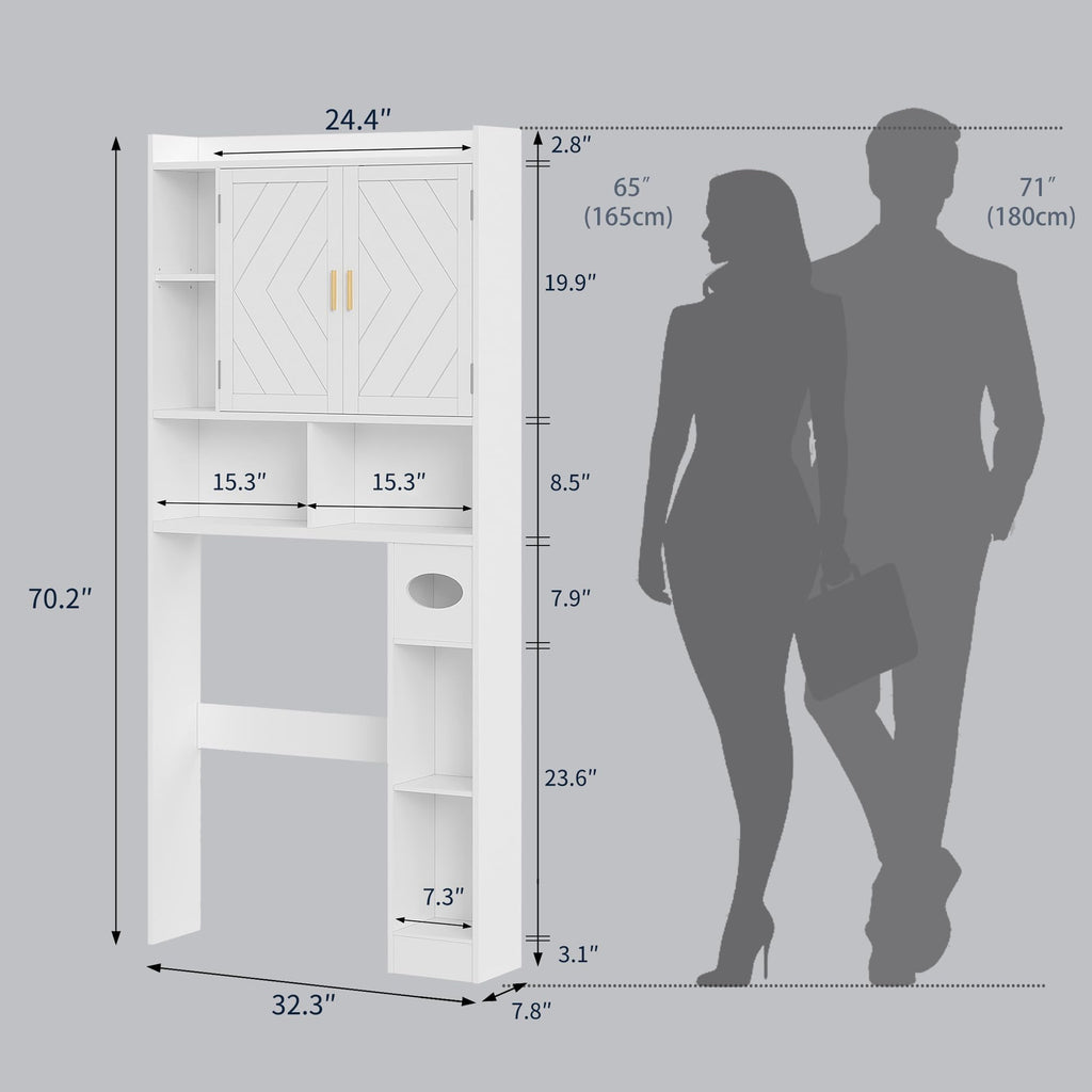 Over The Toilet Storage Cabinet with Adjustable Shelves and Toilet Paper Holder Stand White B618