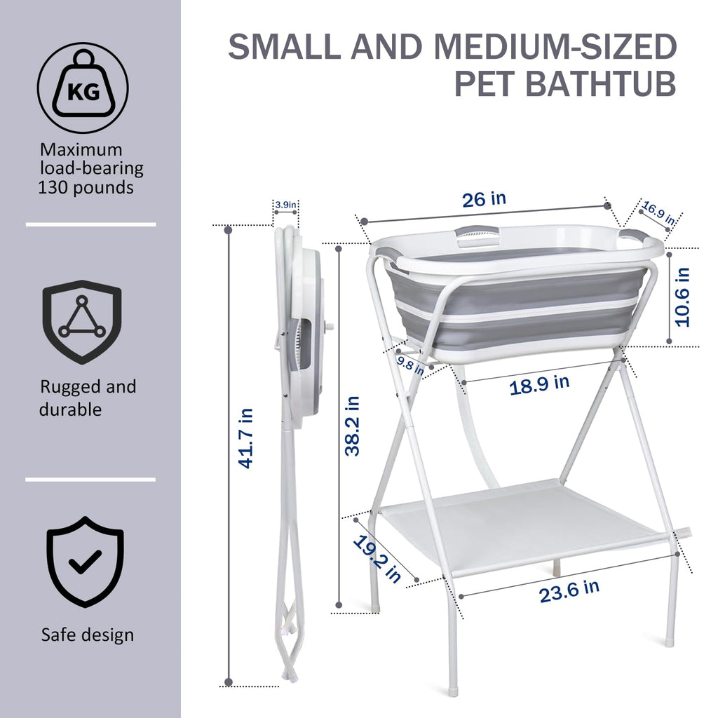 Portable Collapsible Elevated Pet Tub with Built-in Drainage System L8116