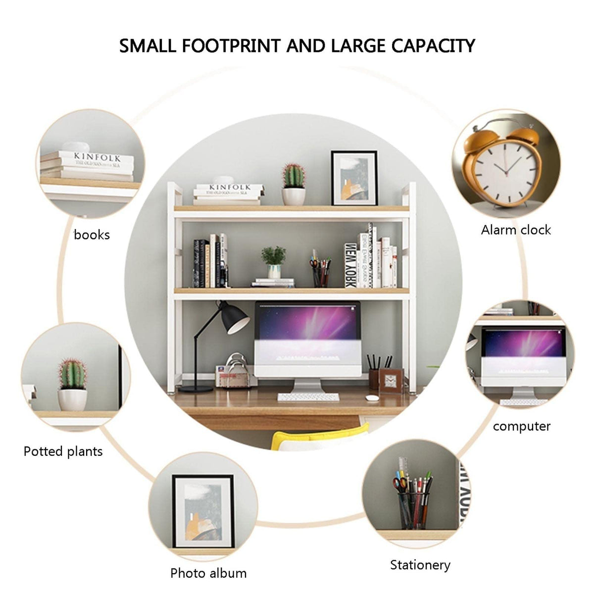 White Wood and Metal Desktop Bookcase I779