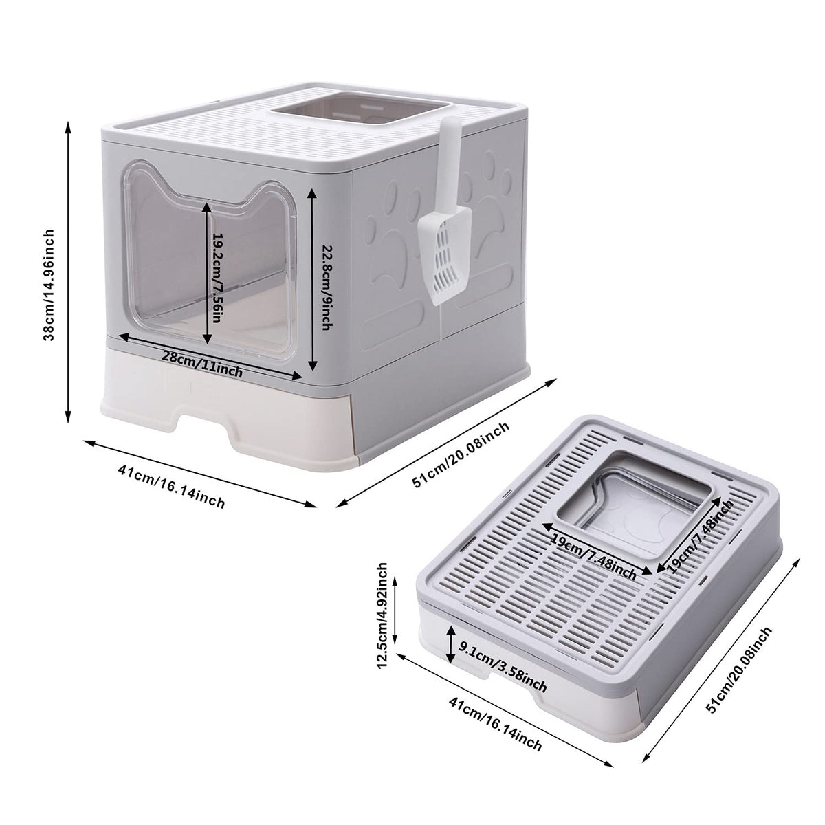 Large Foldable Cat Litter Box with Lid and Scoop A59188