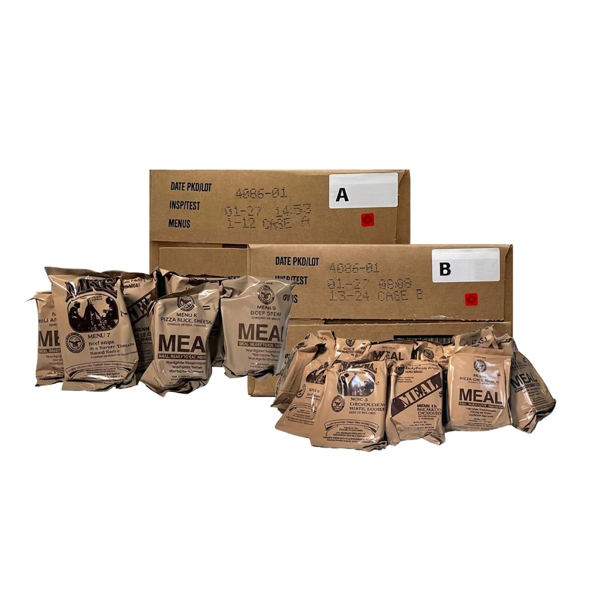 2027 Inspection Ready to Eat A & B MRE Meal 24 Total Meals E542