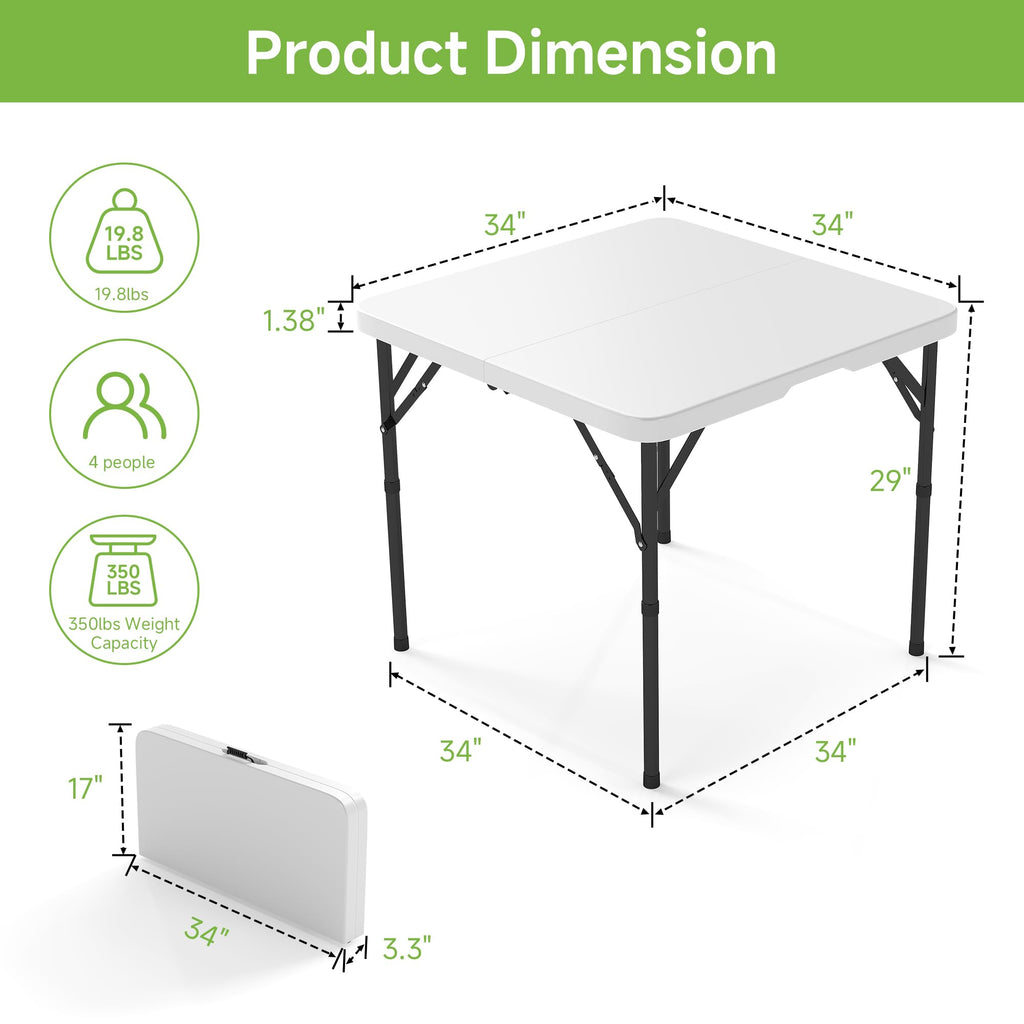 34" Square Folding Table with Handle and Removable Legs, White E208