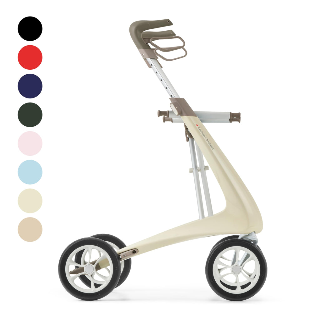 Carbon Ultralight Rollator Walker, 10.6 lbs, Oyster White, Compact P937