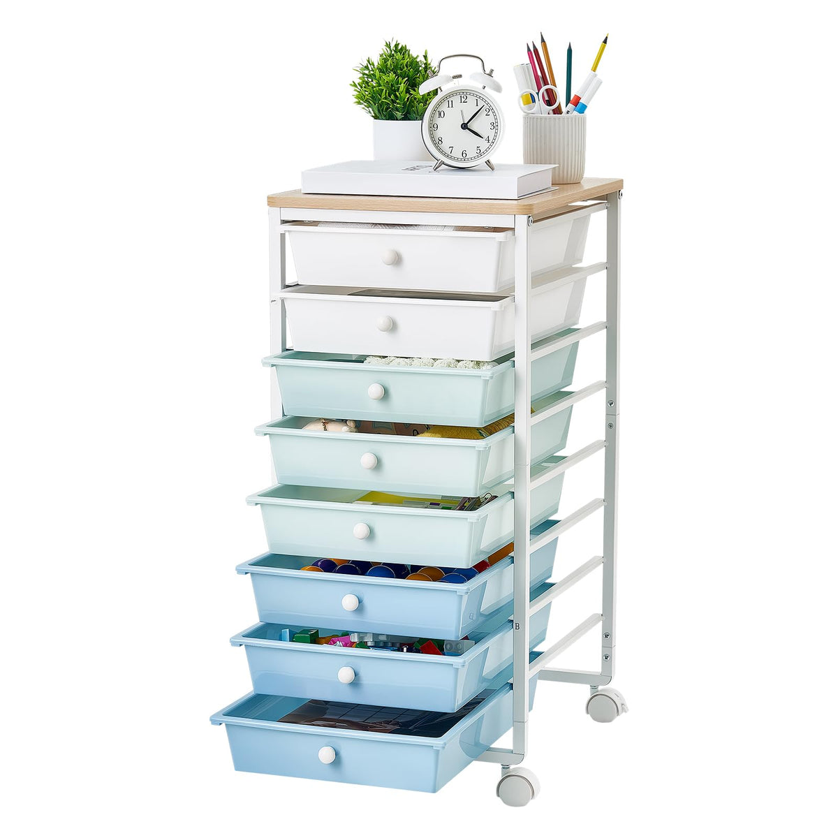 8 Drawer Rolling Storage Cart with Wood Top Y5191
