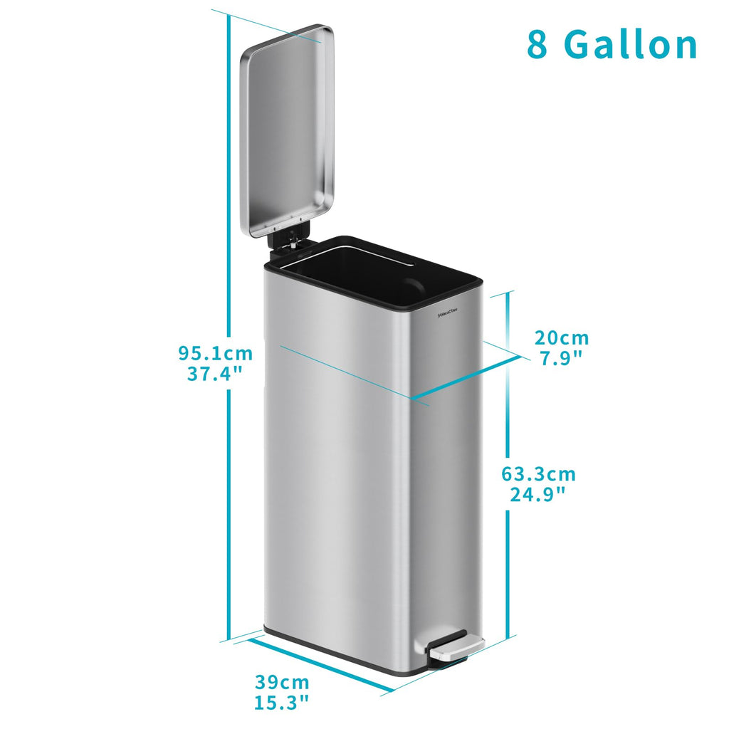 8 Gallon Stainless Steel Trash Can with Soft Close Lid E919