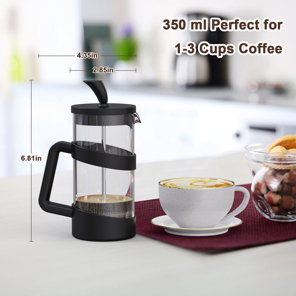 Mini French Press Coffee Maker, 12 oz, Black H864
