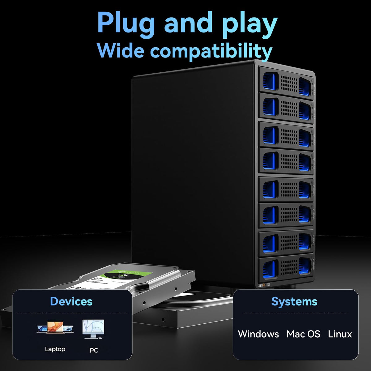 Aluminum 8 Bay Hard Drive Enclosure with Cooling Fan Q299916