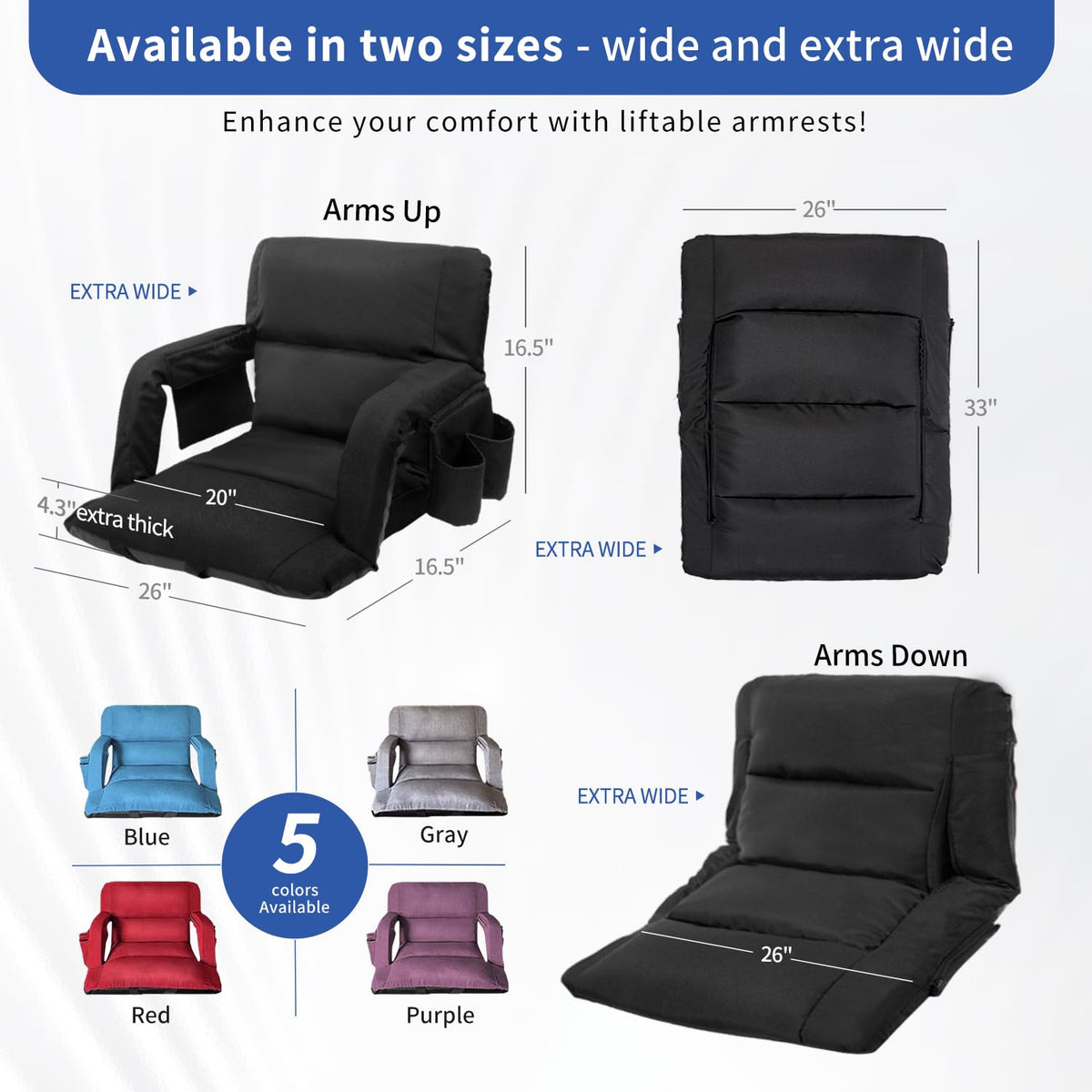 Black 25" Wide Stadium Seat with Back Support Z76308