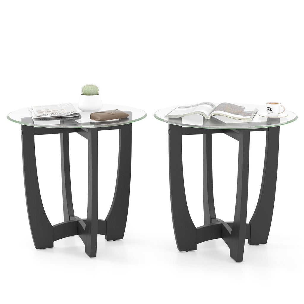 Glass Round End Table Set of 2, 23.5" Black O8119