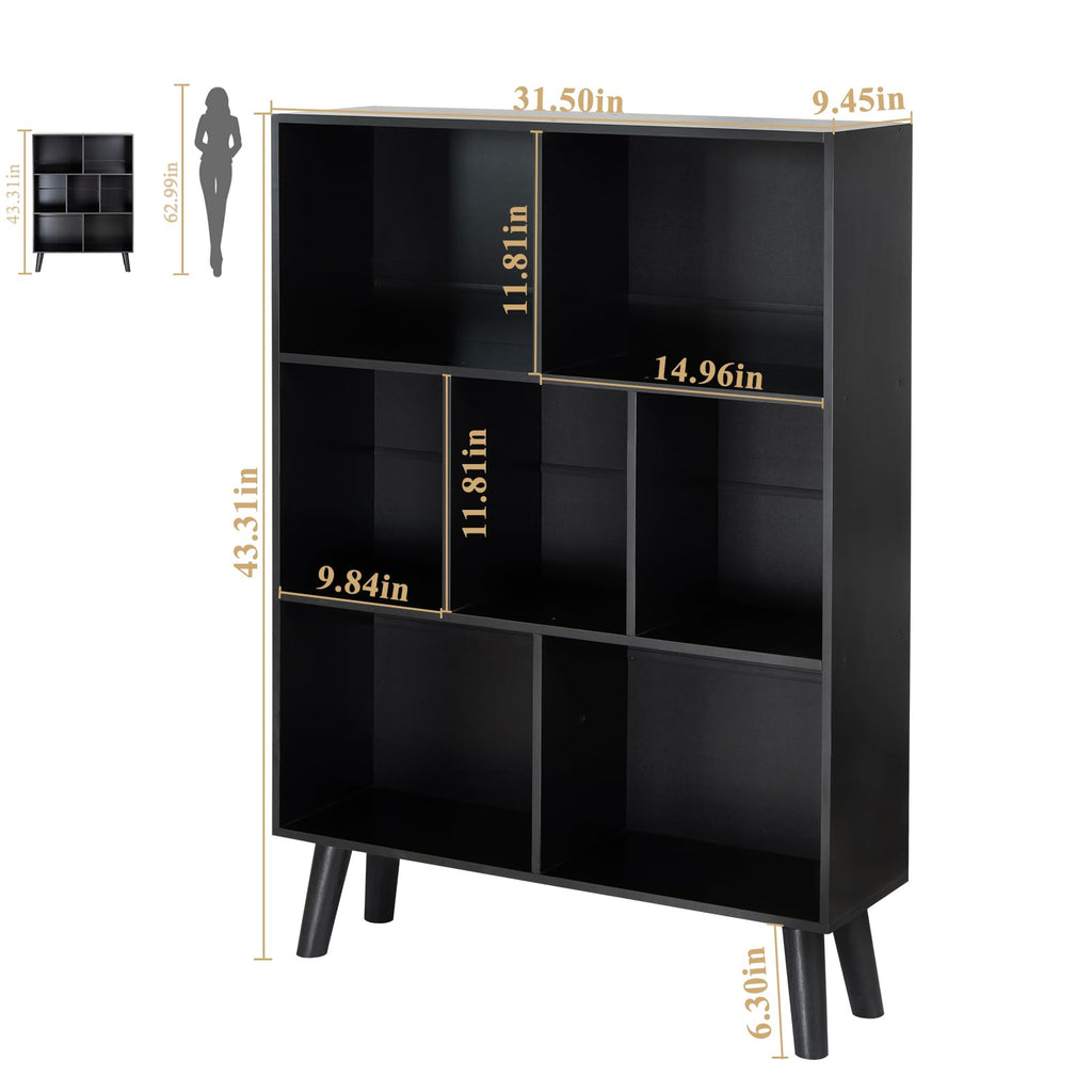 Black 3 Tier Wood Bookshelf U9748