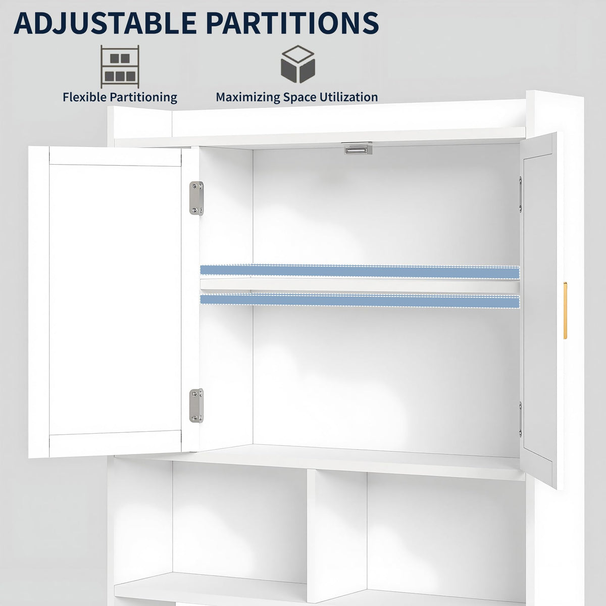 Over The Toilet Storage Cabinet with Adjustable Shelves and Toilet Paper Holder Stand White B618