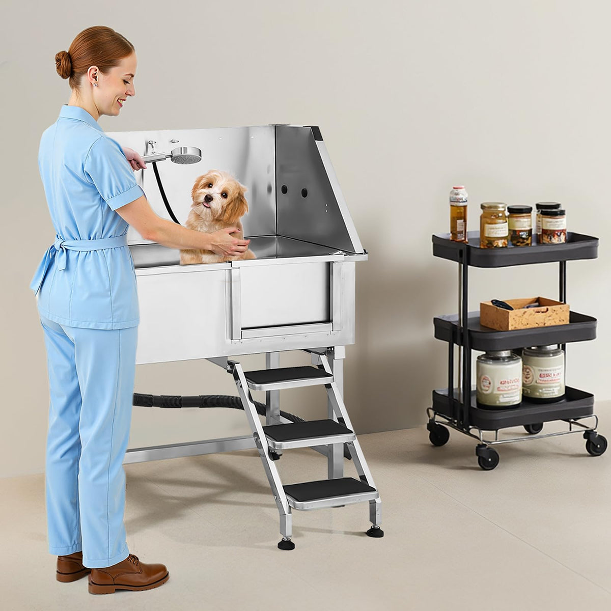 38 Inch Stainless Steel Dog Washing Station with Hot & Cold Faucet T7547