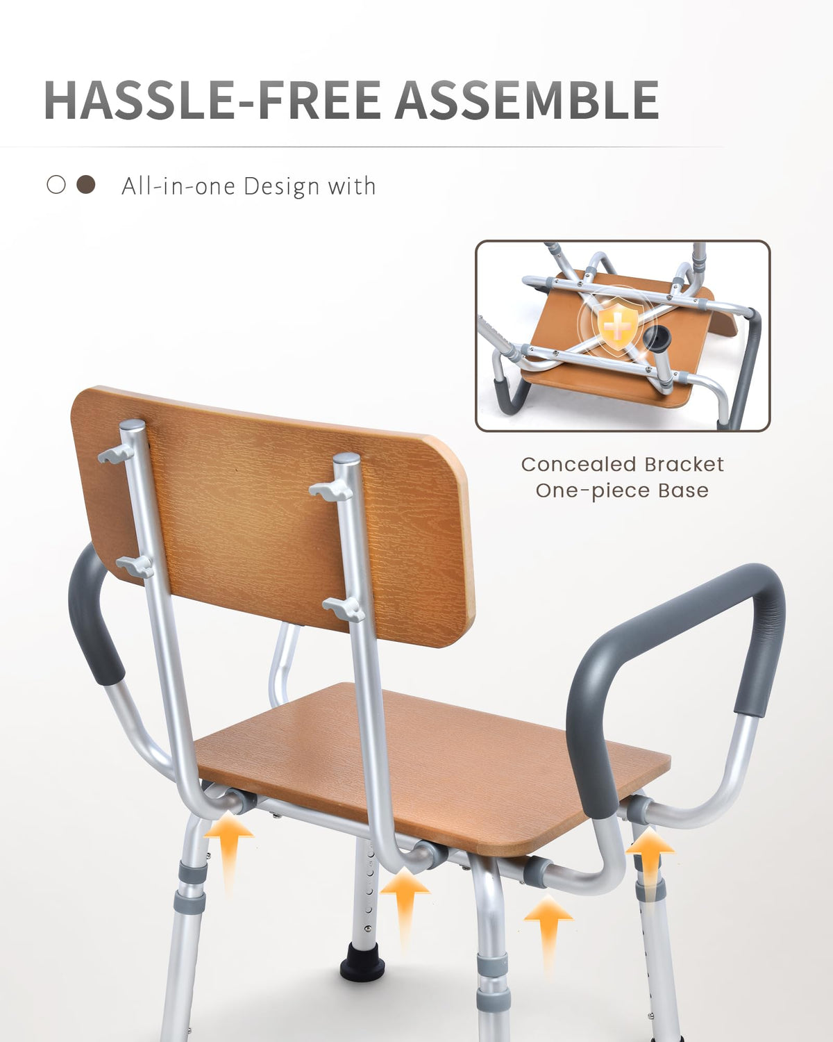 Height Adjustable Shower Chair with Arms and Back E643