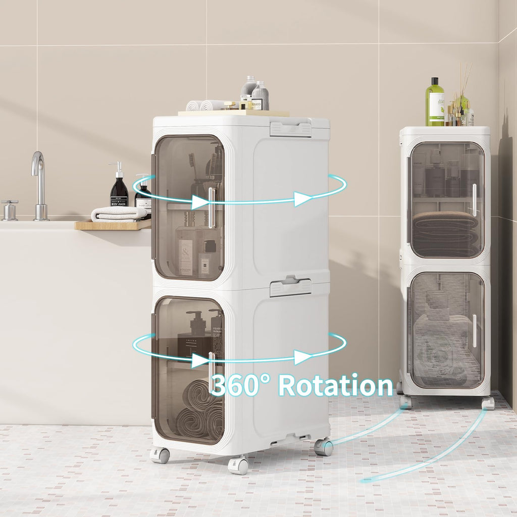 White 2 Tier Foldable Bathroom Storage Cabinet Z9249
