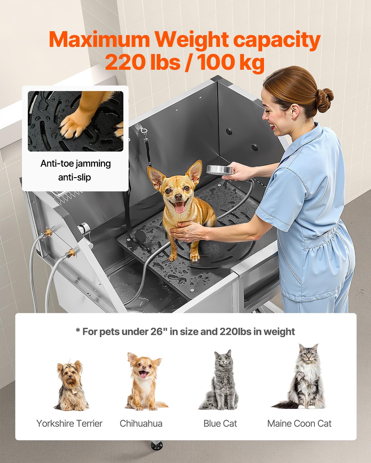 38 Inch Stainless Steel Dog Washing Station with Hot & Cold Faucet T7547