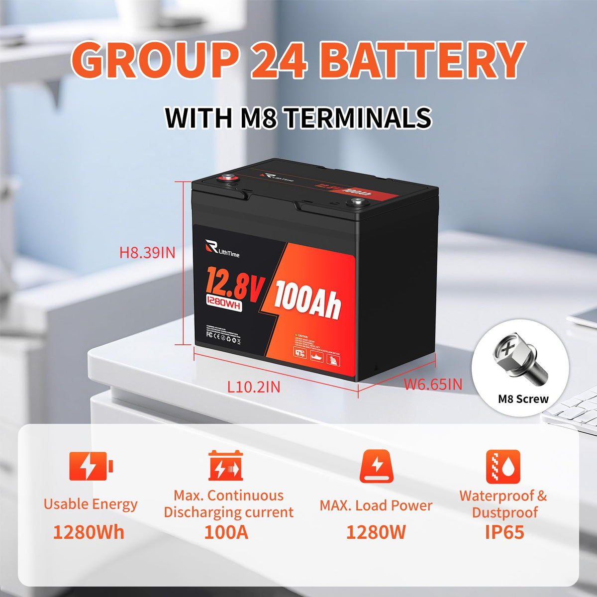 12V 100Ah Group 24 LiFePO4 Deep Cycle Battery R6581