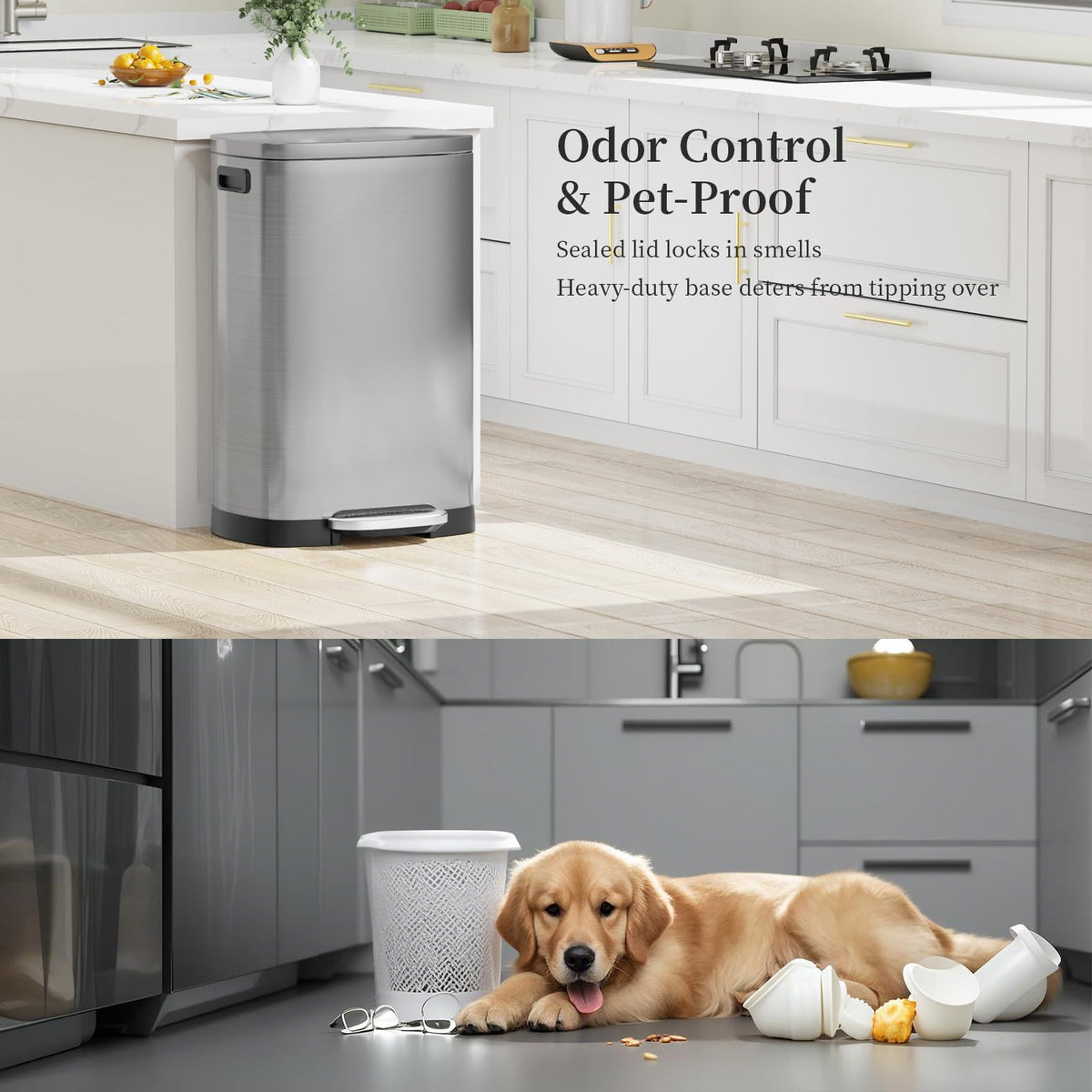 13 Gallon Fingerprint Proof Stainless Steel Trash Can with Lid C589