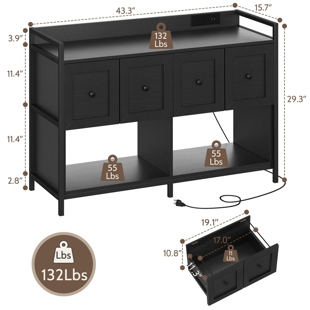 Black 2 Drawer Wood File Cabinet with Power Outlet P134890