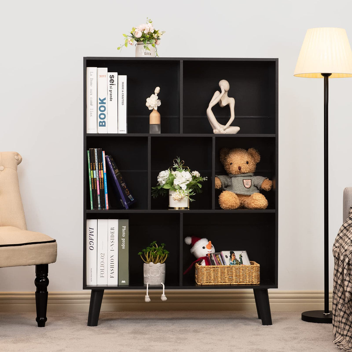 Black 3 Tier Wood Bookshelf U9748