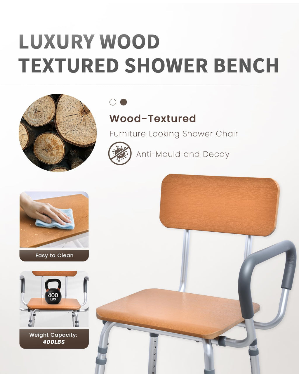 Height Adjustable Shower Chair with Arms and Back E643